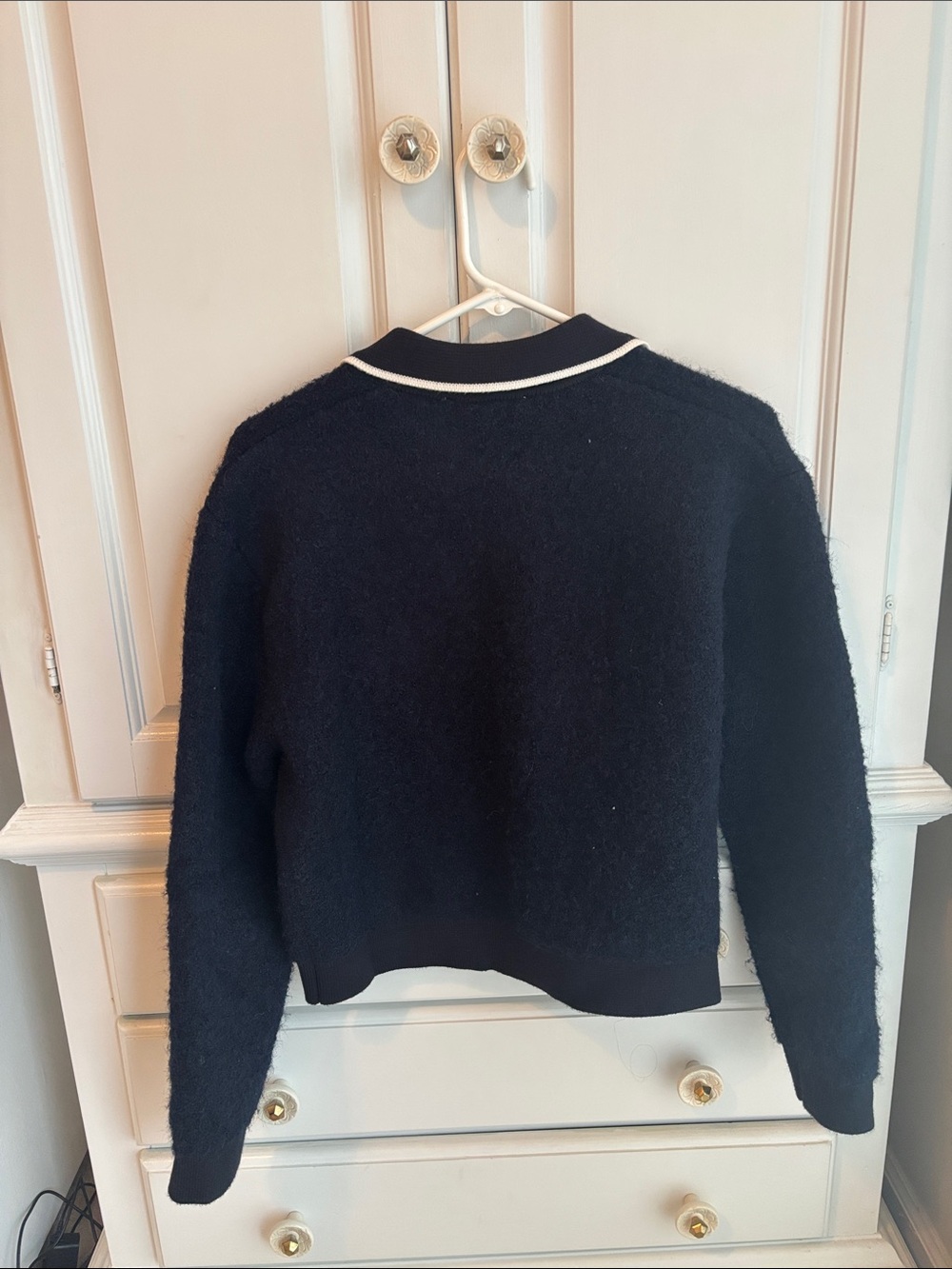Mango Navy Knit Jacket with White Piping and Gold Buttons - Picture 3 of 3